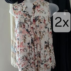 Floral Sleeveless Blouse - Pink and Cream
